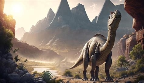 Premium Ai Image Dinosaurs On The Valley 3d Render Illustration