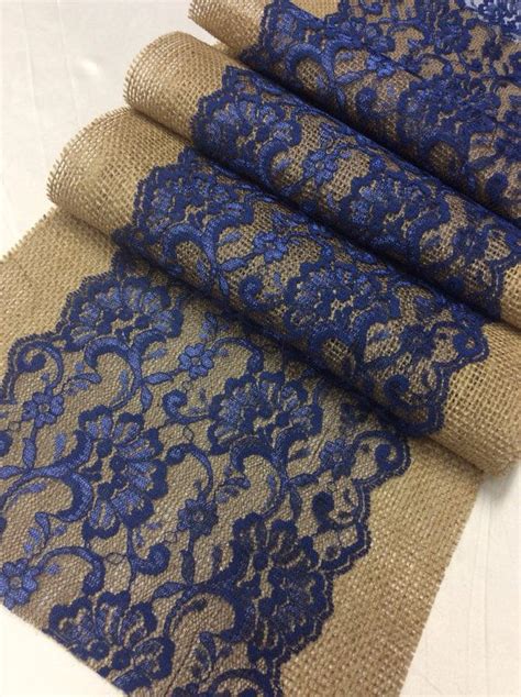 Vds table runner lace floral runner for wedding reception party table decoration 12 x 108 inch (pack of 10) navy blue. Burlap Lace Table Runner/Navy Blue Lace/ by ...