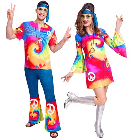 Adults Womens Mens 70s 60s Tie Dye Hippy Hippie Couples Fancy Dress