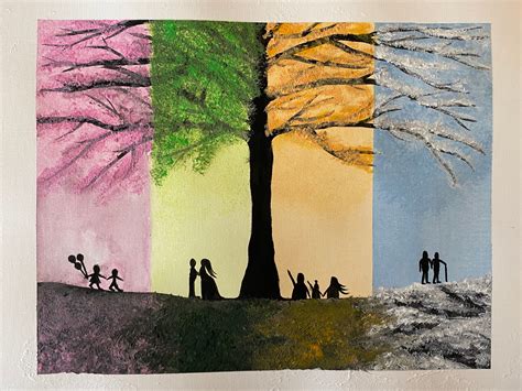 Acrylic Gouache Painting Of The Four Seasons Etsy