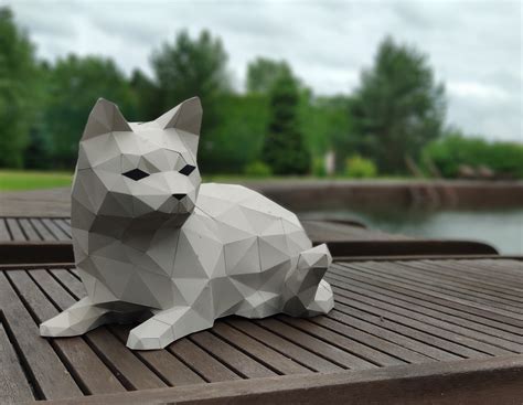 Papercraft Cat Pdf Template Diy Paper Low Poly Cat 3d Paper Etsy