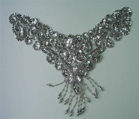 Nk73 Sequin Bead Applique Motif W Fringe Necklace Thong Silver Angeltrim Sequin Applique Sequin