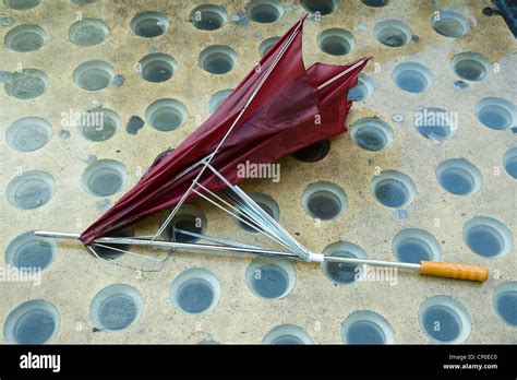 Broken Umbrella From Storm Damage Stock Photo Alamy