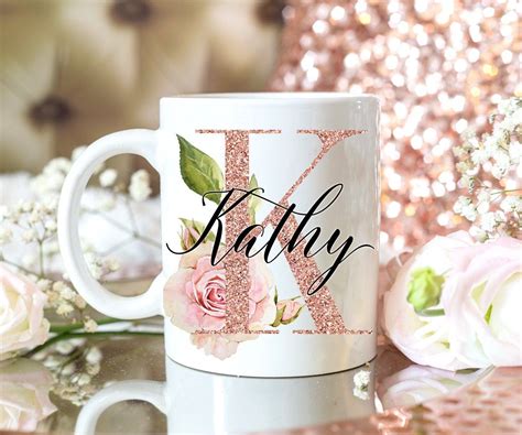 Rose Gold Mug Personalized Monogram Coffee Cup, Gift For ...