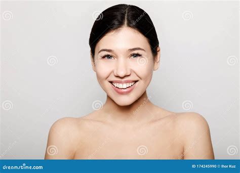 Cute Laughing Girl Posing With Naked Shoulders Stock Photo Image Of