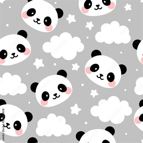 Panda Seamless Pattern Background Happy Cute Panda In The Sky With
