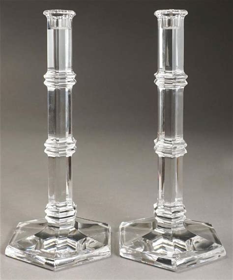 Lot Pair Tiffany And Co Crystal Tall Candlesticks H 11 14 Inches