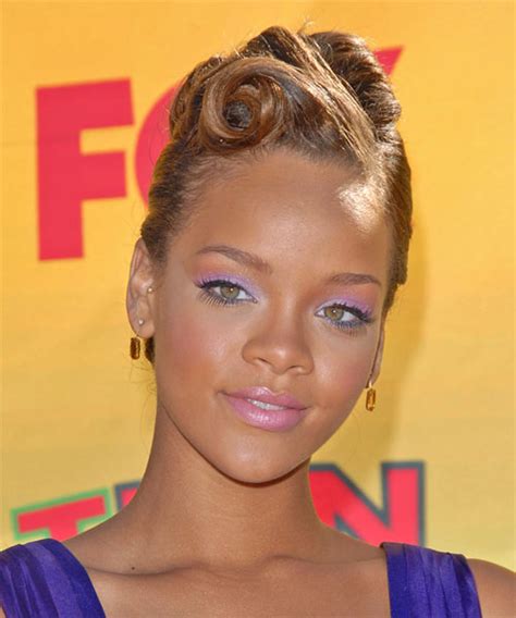 Rihanna Long Straight Formal Updo Hairstyle Light Golden Brunette