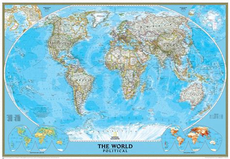 National Geographic World Map Classic Blue Ocean Political National