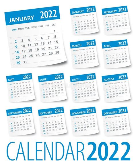 2022 Calendar Illustration Template Mock Up Week Starts Sunday