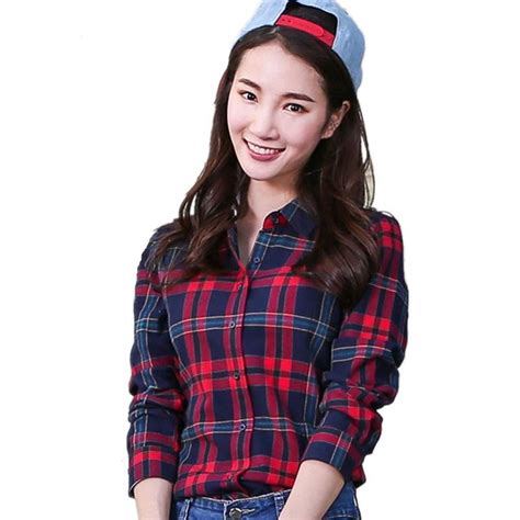 Kotak bahan katun, polos bahan mosscrepe. Baju Kotak Kotak Wanita Lengan Panjang - Kumpulan Model Kemeja
