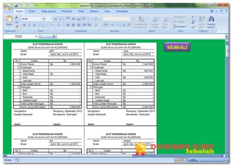 Salary slip is the transaction record provided by the organization to its employee in against evidence of salary being paid. Aplikasi Slip Gaji Guru Format Microsoft Excel New Update 2016/2017