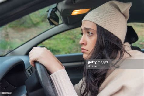 Scared Woman Driver In Car Inexperienced Anxious Motorist High Res