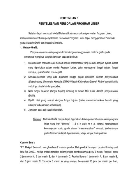Contoh Soal Linear Programming Metode Grafik Dan Simpleks