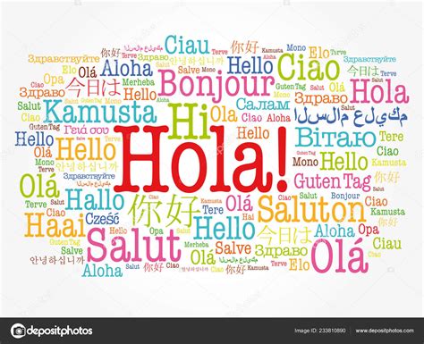 Hola Hello Greeting Spanish Word Cloud Different Languages World Background Stock Vector Image