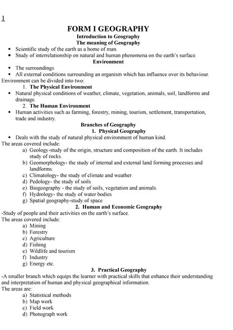 Form 1 Geography Notes Form I Geography Introduction To Geography