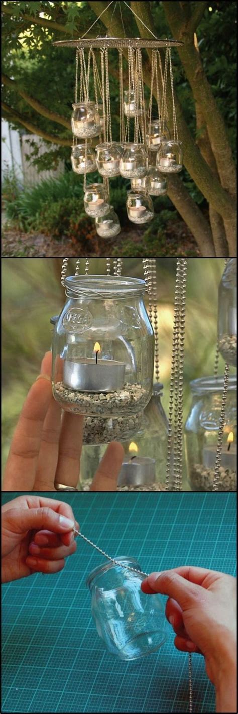 Outdoor Diy Tea Light Chandelier Tea Diy Diy Patio Mason Jar Lighting