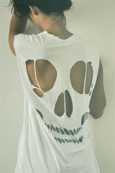 T Shirt Skull Love Tumble White Top Tank Top Back Cut Out Halloween