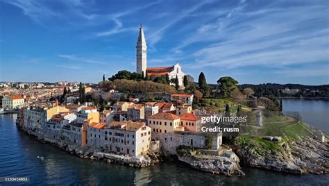 Aerial View Of Old Town Rovinj Istria Croatia High Res Stock Photo
