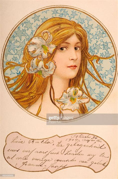 A Vintage Art Nouveau Postcard Illustration Featuring A Long Haired