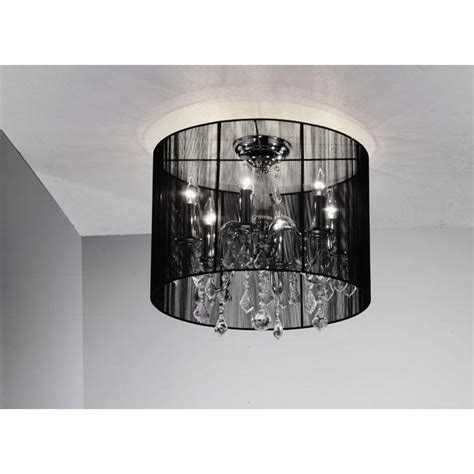 Modern Black Drum Crystal Ceiling Chandelier Pendant Lightning Flush