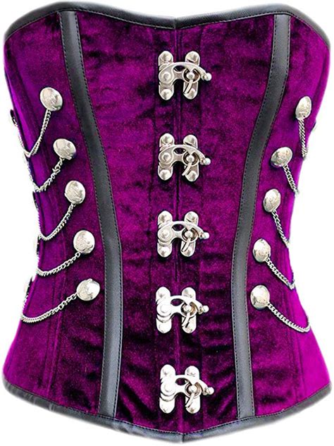 purple velvet black leather stripe chains goth steampunk costume overbust corset uk