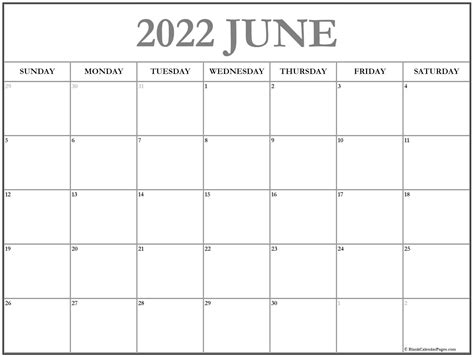 June 2022 Printable Calendar Word