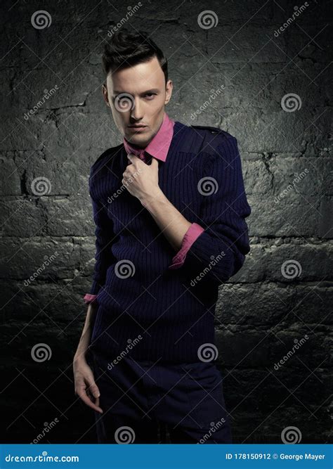 Portrait Of A Handsome Stylish Man Posing In Photostudio Stock Photo