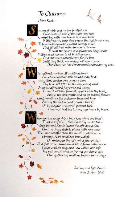 To Autumn By John Keats In Calligraphy With Autumn Leaves Illustration