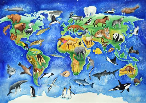 Map Of The World With Animals Amabel Marianne