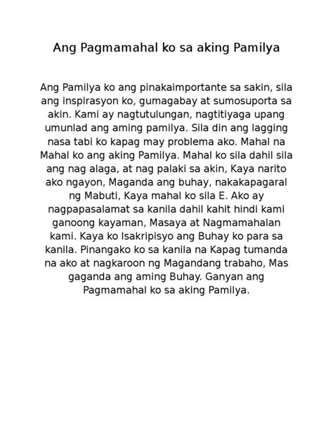 Maikling Halimbawa Ng Di Pormal Na Sanaysay Tungkol Sa Pamilya Sakahala