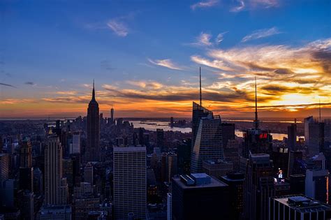 City Buildings Aerial View New York Twilight Hd Wallpaper Peakpx