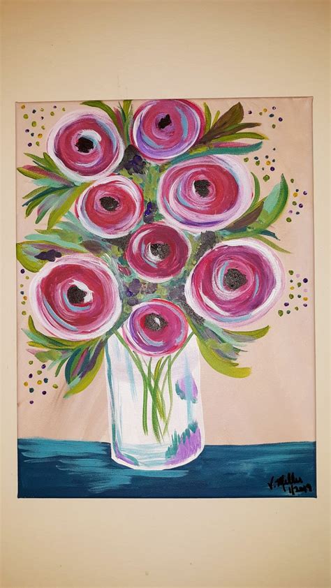 "Eight Flowers in a Vase" Artwork by V.Miller (Acrylic on Canvas) www