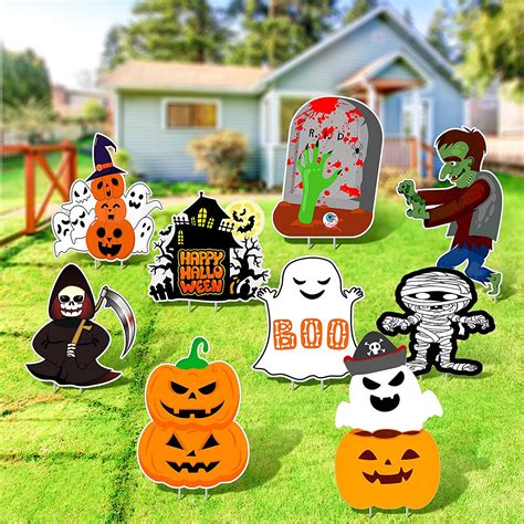 9 Pcs Halloween Decorations Outdoor Pumpkin Ghost Corrugate Halloween