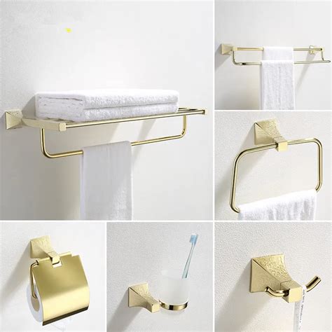 total brass gold finished bathroom accessories set robe hook paper holder towel bar gold