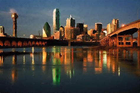 Dallas Texas Skyline At Dusk Painting By Elaine Plesser Fine Art America