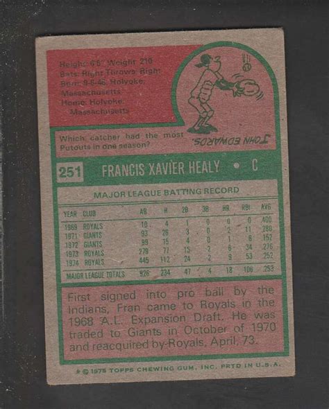 1975 Topps 251 Fran Healy G Royals 161408 Ebay