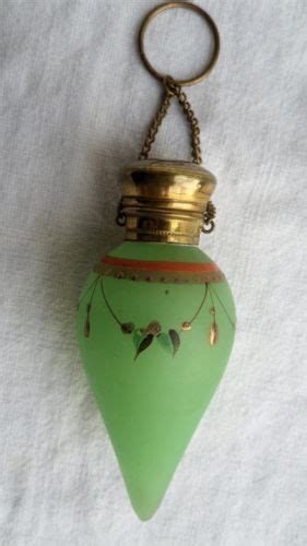 Antique Green Opaline Glass Chatelaine Scent Perfume Bottle Raised Enamel C1900 Ebay Perfume