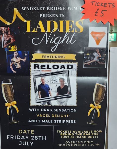 ladies night featuring reload with drag sensation angel delight 2 male strippers tickets £5