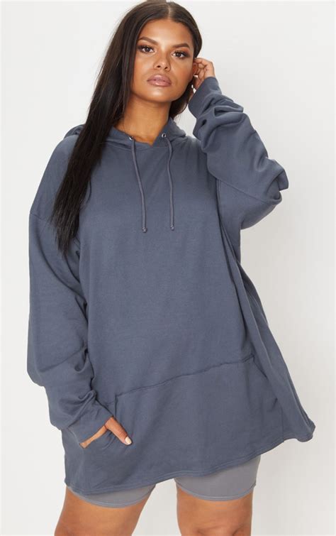 plus charcoal oversized hoodie prettylittlething