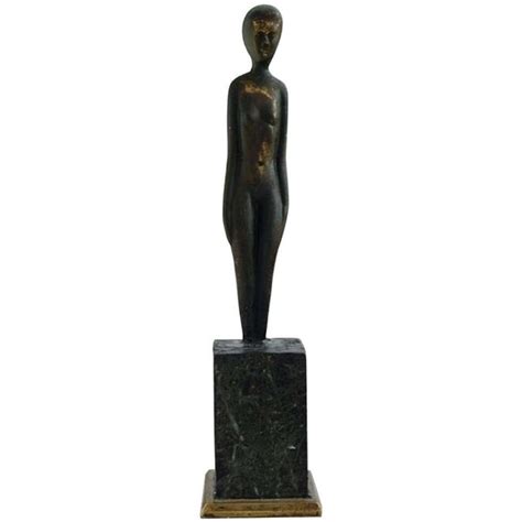 Bronze Sculpture On Marble Pedestal Naked Woman In Minimalist Style Vinterior