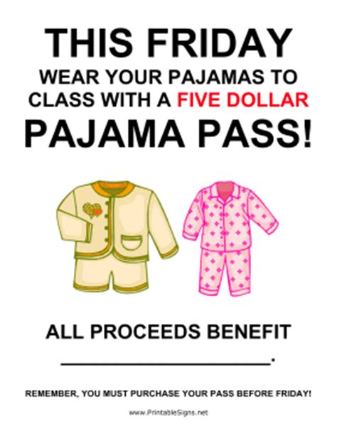 / 10+ preschool flyer templates. Printable Pajama Day Fundraiser Sign