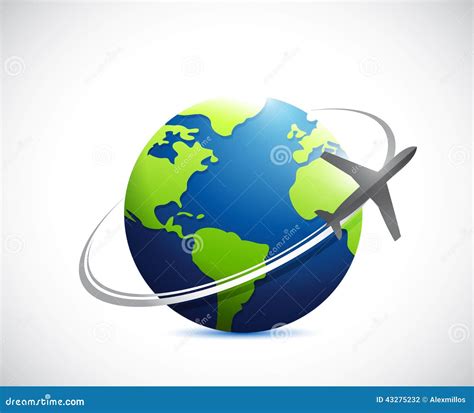 Globe and Airplane Route Illustration Design Stock Illustration