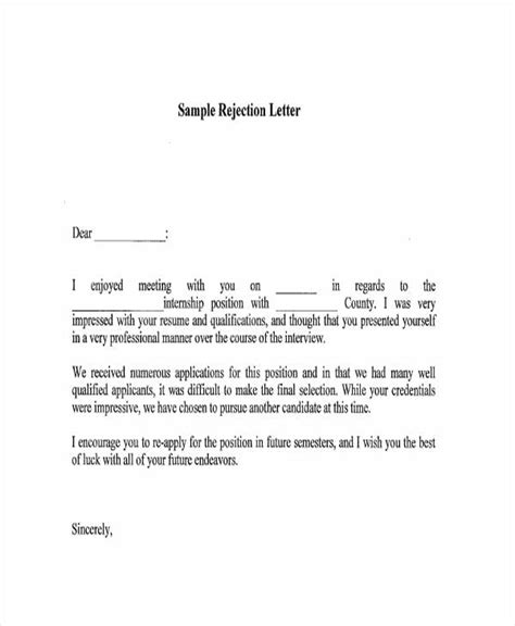 Internship Rejection Letter Templates 10 Free Word Pdf Format Download