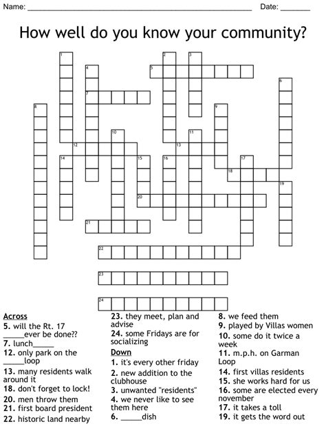 How Well Do You Know Your Community Crossword Wordmint