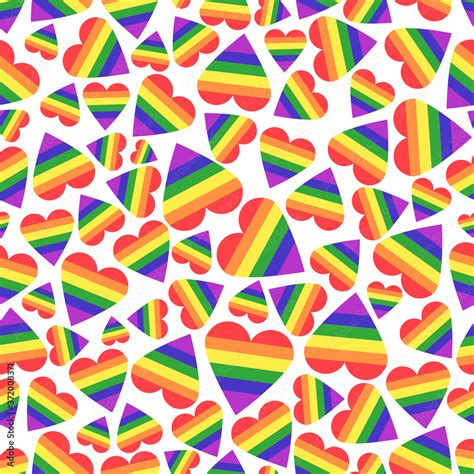 Vector Abstract Doodles Seamless Pattern Hearts With Rainbow Lgbt
