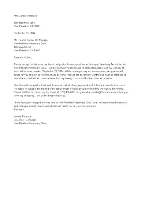 Manager Personal Resignation Letter Templates At