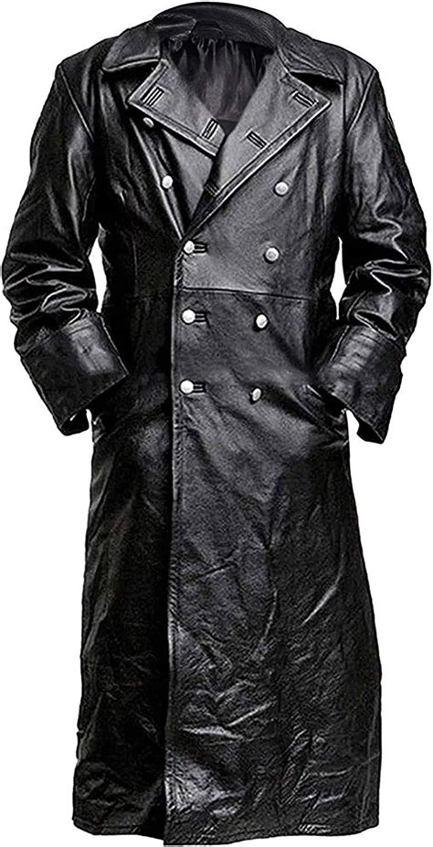 german classic officer ww2 military leather trench coat amazon ca clothing and accessories