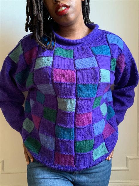 Vintage Hand Knit Patchwork Sweater Etsy