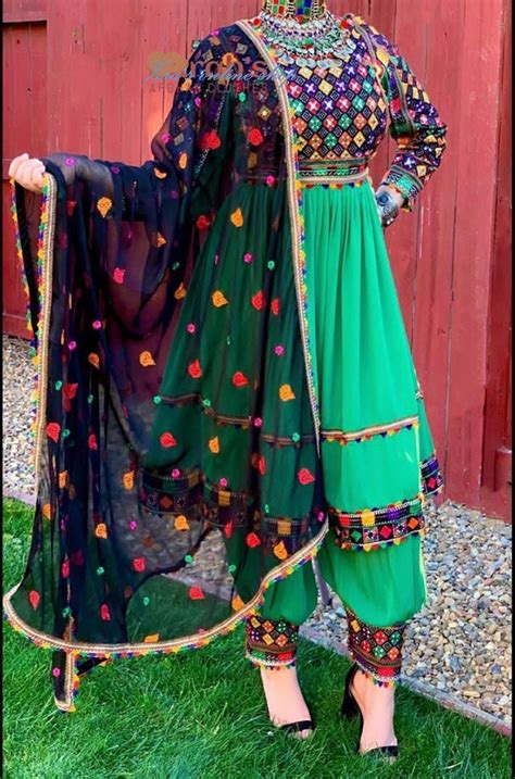 Afghan Kuchi Traditional Handmade Black And Green Dress With Etsy